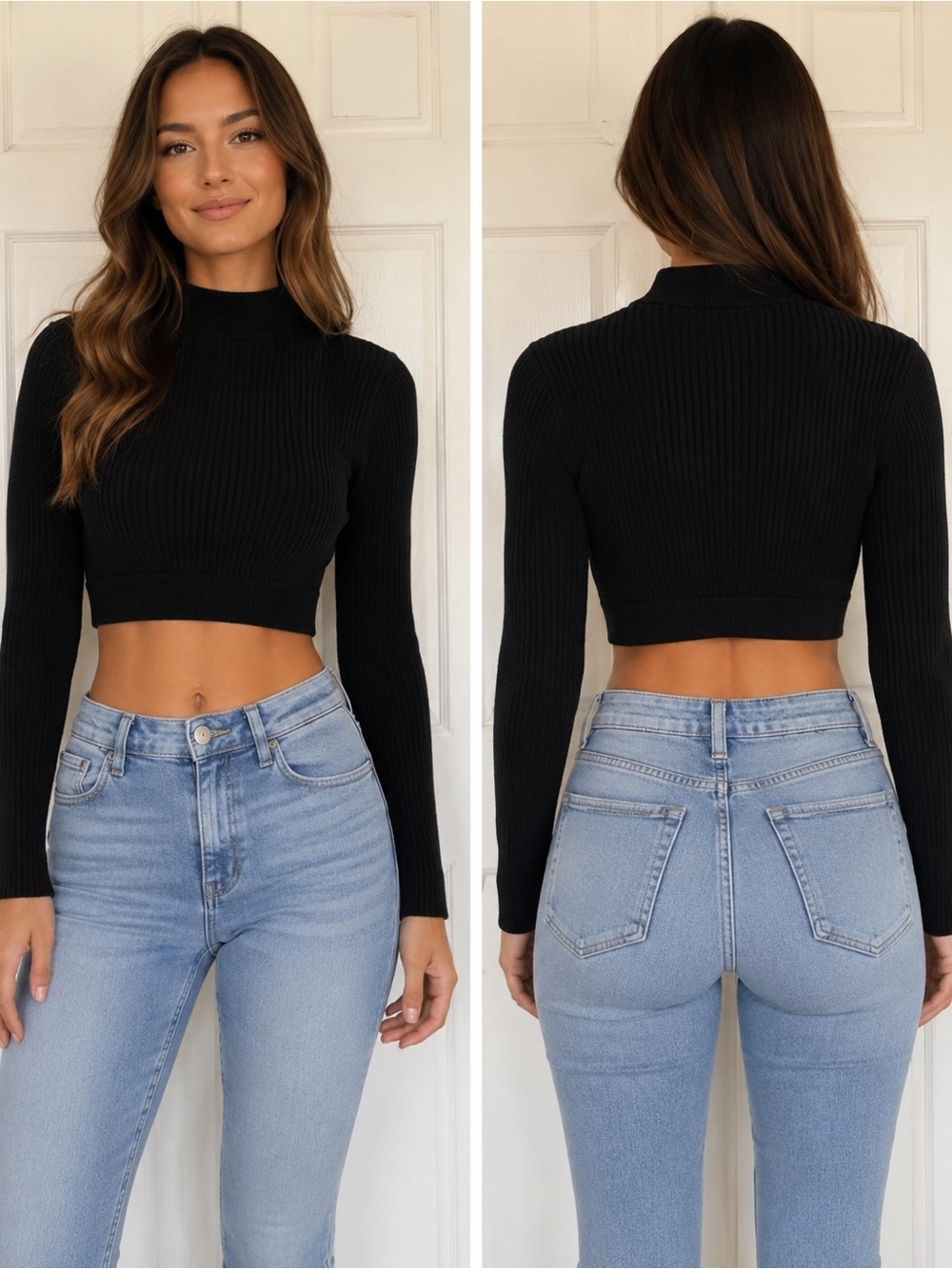 wild fable Black Ribbed Mock-Neck Cropped Sweater Sz S